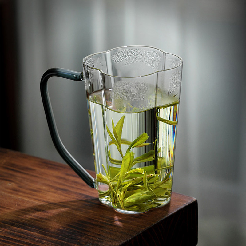 玻璃茶杯高颜值带把手喝茶专用绿茶杯子办公N室水杯家用耐高温杯图片