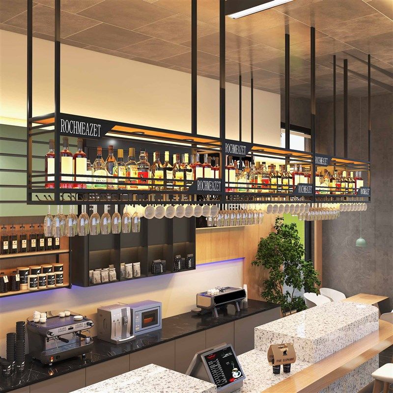 酒吧吧台酒架吊柜悬挂式红酒杯架工业风倒挂式酒杯架红酒杯装饰架