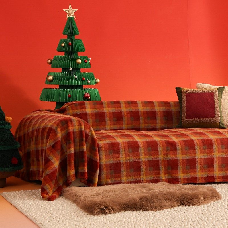 圣诞氛围感冬季美式红色沙发巾毯子盖巾毛绒沙发盖布沙发垫套罩布,居家布艺,沙发套,淘宝优惠券,粉丝福利购,淘宝优惠卷