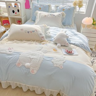 卡通公主床单四件套全棉纯棉水洗棉儿童花边被套可爱少女床上用品