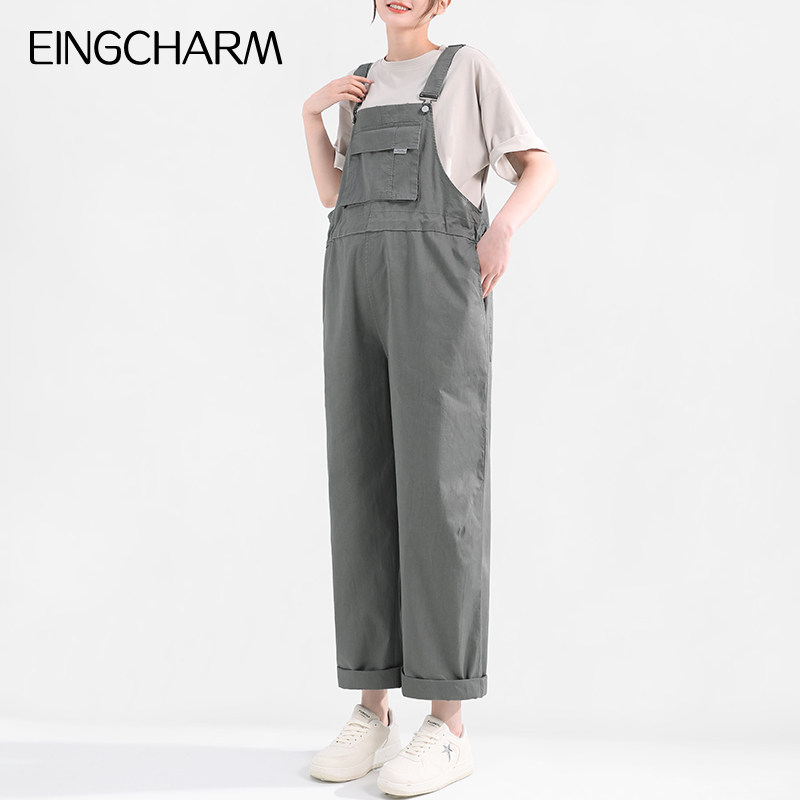 孕妇工装背带裤春夏款套装两件套2024新款小O个子直筒纯棉大码长