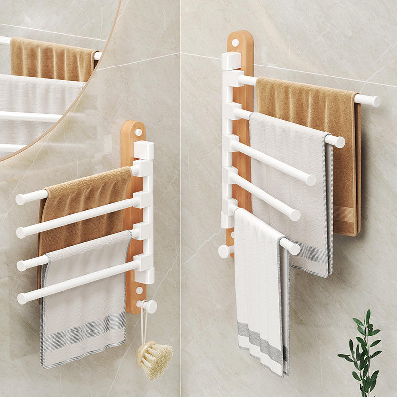 原木风旋转毛巾架卫生间免打孔多