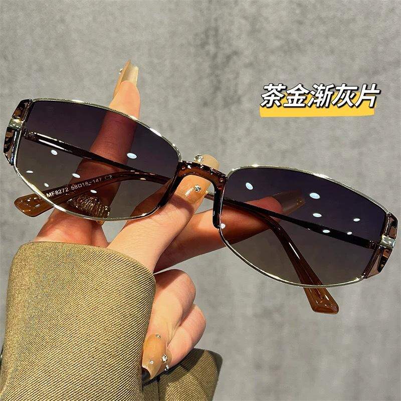 新款摩登复古猫眼墨镜男女高级感偏光窄框小棕镜方圆脸显太阳镜