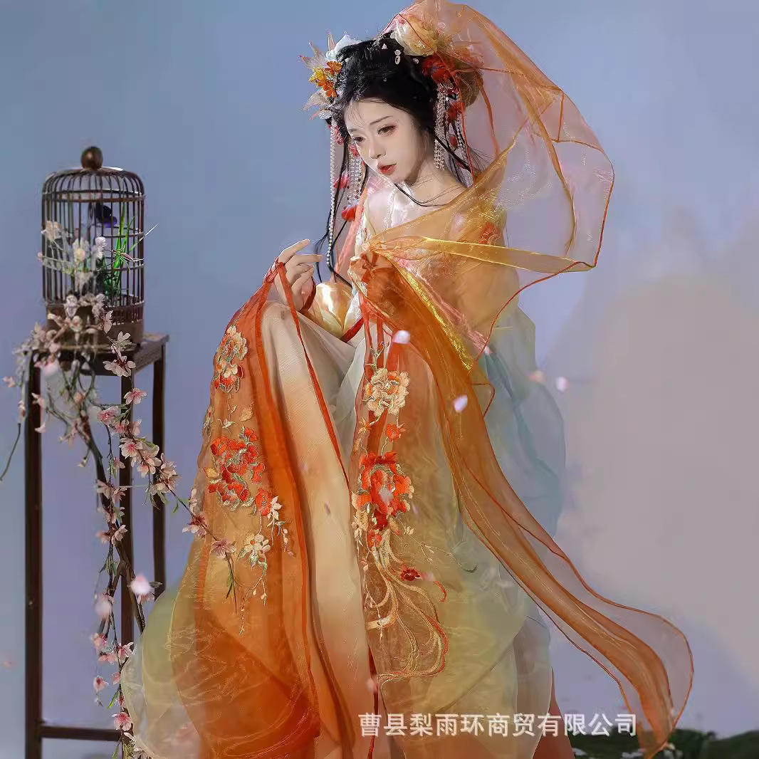 三雨集【河清海晏】重工渐变刺绣印花改良诃子裙大袖汉服元素绣花 - 实物图