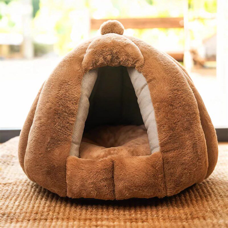 猫窝冬加厚半封闭式冬日猫咪睡A窝猫床冬天保暖南瓜窝猫屋冬季用