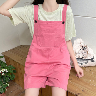 工装背带裤少女夏装学院风初高z中学生小个子显高减龄连体阔腿短