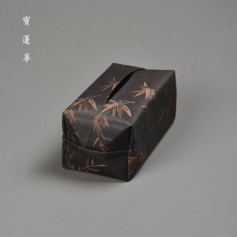 中式古典纹香云纱布艺纸巾盒 侘寂风手工茶M巾盒 茶道纸巾餐巾纸