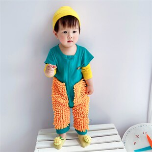 婴儿爬行服拖地装宝宝爬爬服儿童连体衣擦地板春秋夏季防脏拖把侠