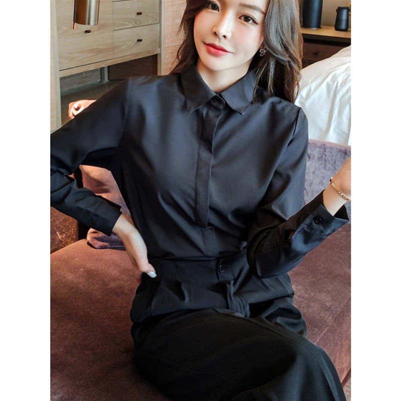 加绒加厚秋冬长袖黑色衬衫女胖mm200斤加大码职业装工作微胖衬衣