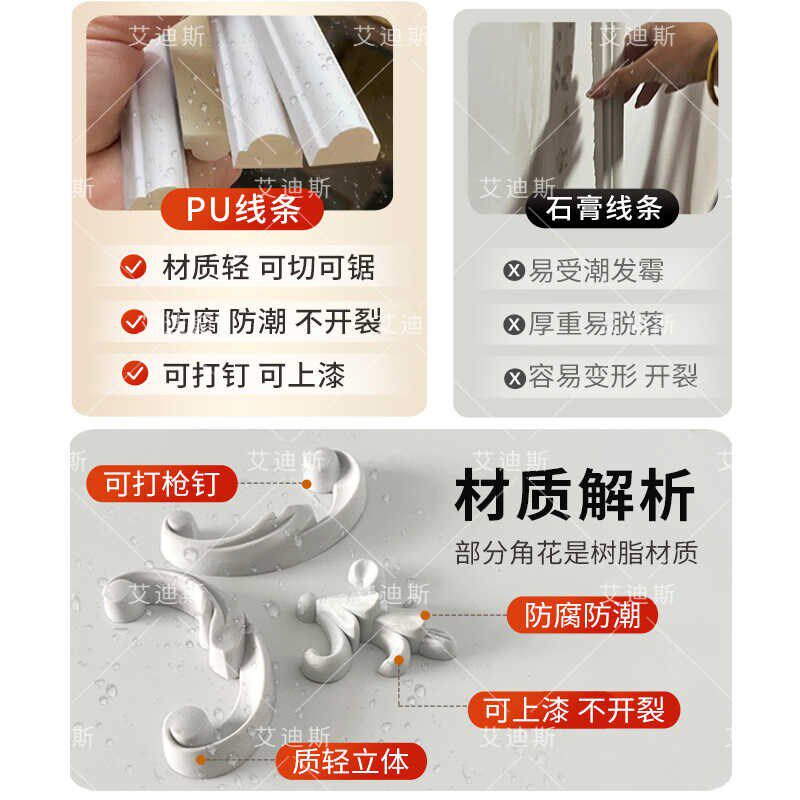 法式pu线条角花欧式背景墙装饰条美式墙边雕花边框造型仿石膏线条