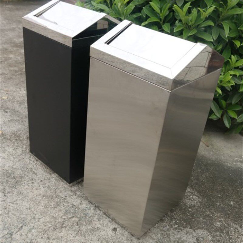 欧式翻盖烟灰桶酒店宾馆长方形时尚不锈钢垃圾桶黑烤漆收纳桶