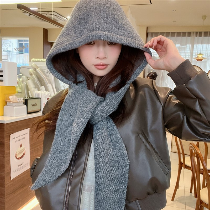 新款巴拉b克拉法帽女冬季韩版百搭保暖护耳毛线帽围脖一体连帽披