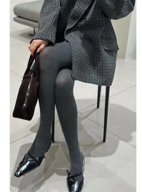 显瘦高级深灰色~薄款不加绒 紧身款纯棉日系竖条纹打底连裤袜春秋