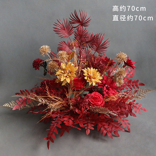 婚庆婚礼堂红色系路引花盆花花球地排花排挂花点迎宾花宴会厅道具