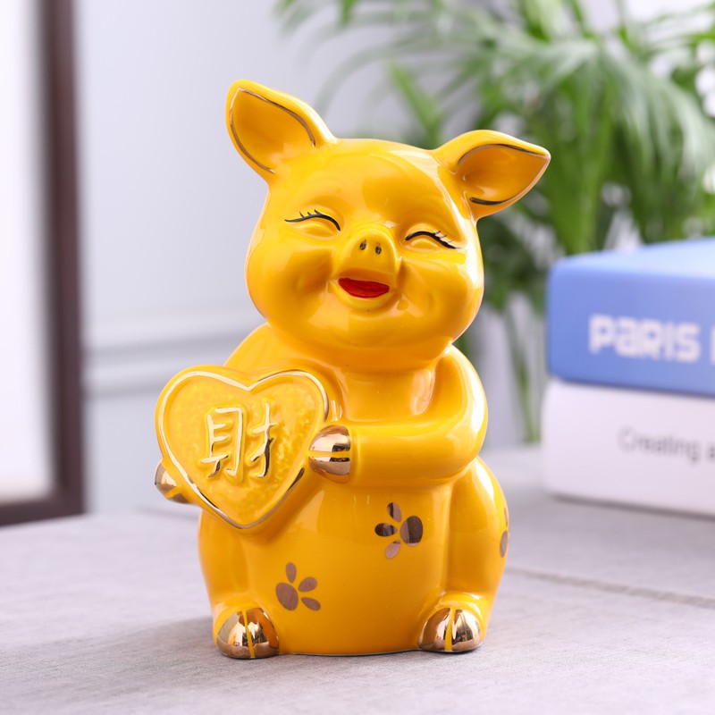 可爱福财存钱小猪现代陶瓷工艺摆件家居房间装饰品储蓄罐结婚礼物