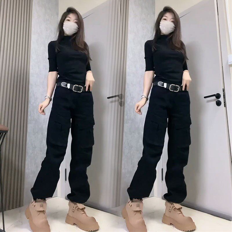 时尚套装女2024秋季新款五分袖休闲显瘦t恤工装裤减龄气质两件套