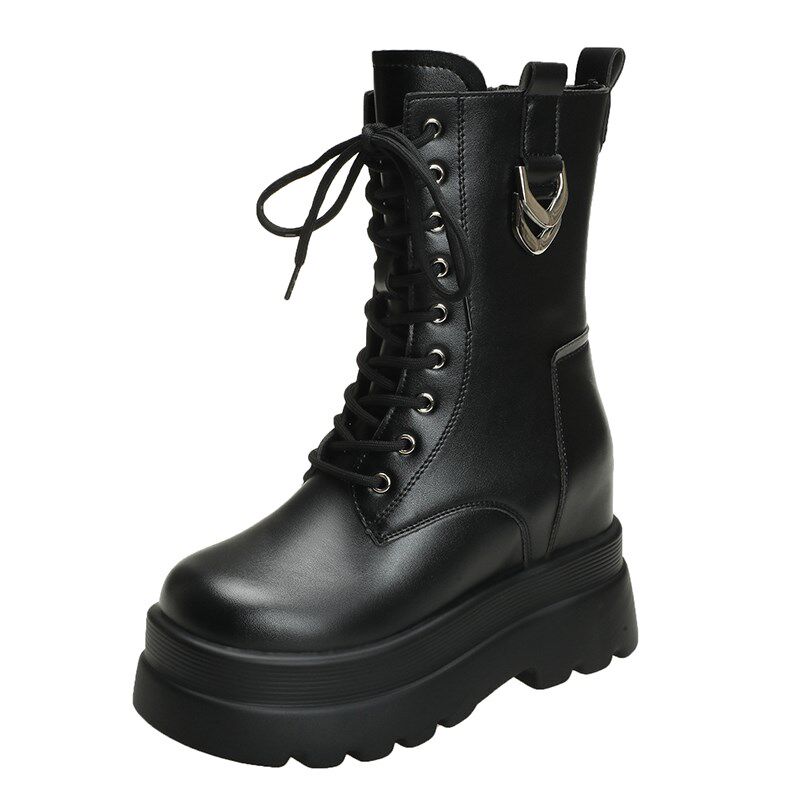 内增高马丁靴女显脚小厚底10cm小个子高跟短靴坡跟秋冬单靴瘦瘦靴