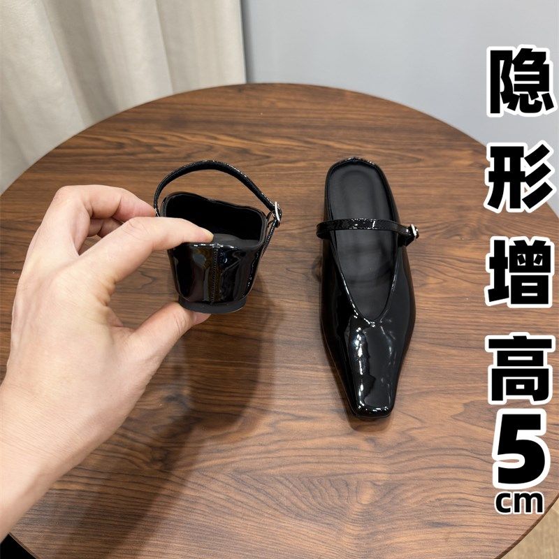 内增高小个子方头包头半拖u鞋女鞋子单鞋女鞋子凉拖外穿春夏季低