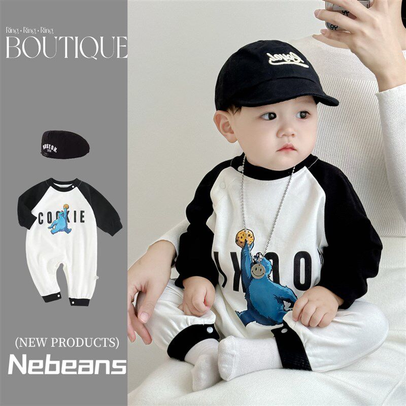 3-6-9-12韩版潮款婴儿棉质连身衣外出服柔软男女宝宝哈衣芝麻篮球