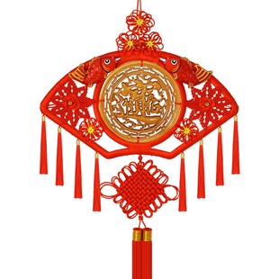 扇形桃木中国结挂件客厅大号福字挂饰入户门乔迁玄关过年装饰