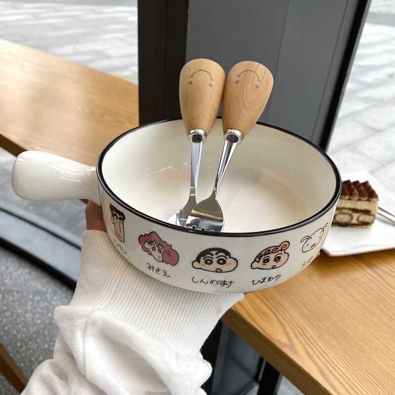 手柄碗韩国陶瓷男女学o生宿舍沙拉碗甜品碗烘焙焗饭碗儿童碗泡面