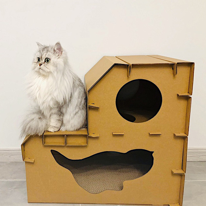 猫抓板猫咪用品玩具磨爪器瓦楞纸不掉屑房子别墅纸箱子窝猫捉板盒