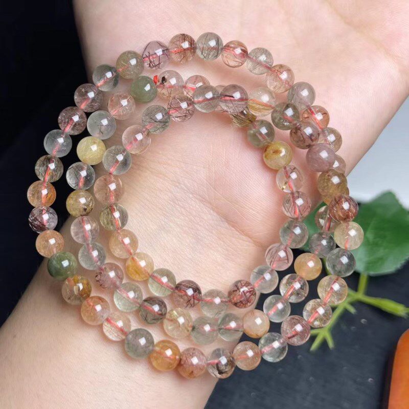 天然彩发晶多圈手链女款时尚小颗粒三圈手串百搭饰品礼物简约串珠