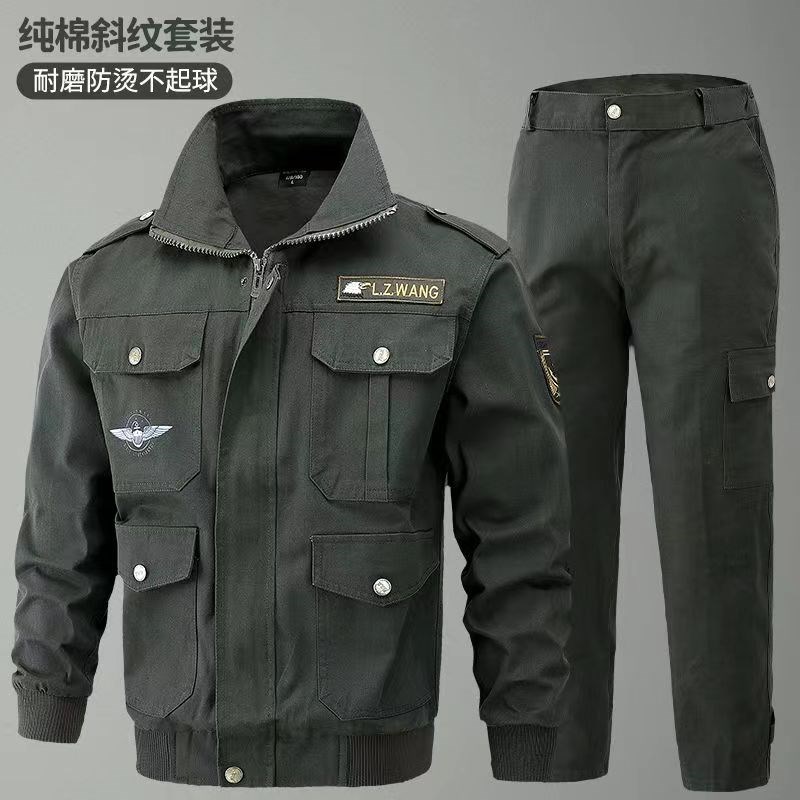 春秋男电焊工工作服套装加厚防烫劳保服军绿长袖耐磨工地工装
