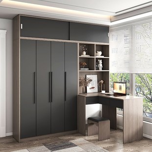 转角书桌书架一体家用卧室小户z型衣橱电脑桌组合一半衣柜一半书