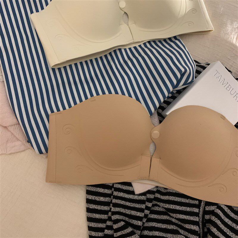 防滑无肩带内衣女小胸聚拢显大加厚前扣抹胸隐形粉底液无痕文胸罩