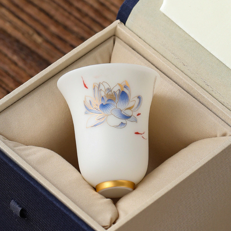 羊脂玉白瓷主人杯单杯陶瓷功夫茶杯个G人专用高档品茗杯闻香杯定
