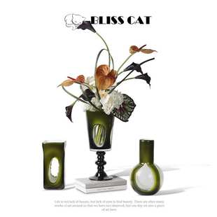 现代艺术绿色中古花瓶插花样板房花艺客厅玄关餐桌玻璃花器装饰品