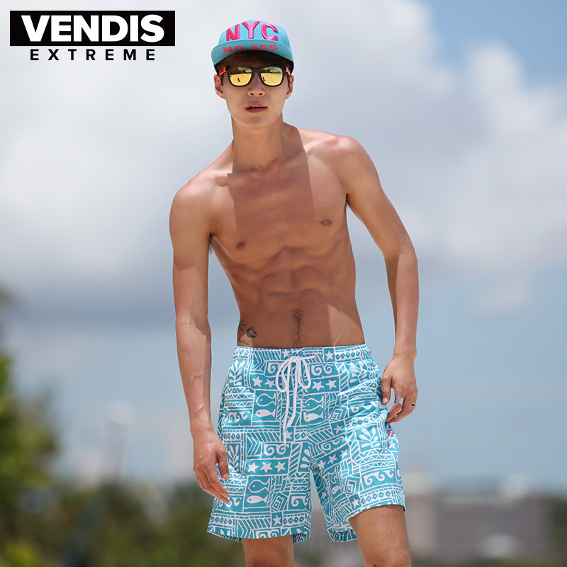 沙滩裤情侣男女速l干可下水防尴尬内衬宽松五分泳裤海边度假蓝卡