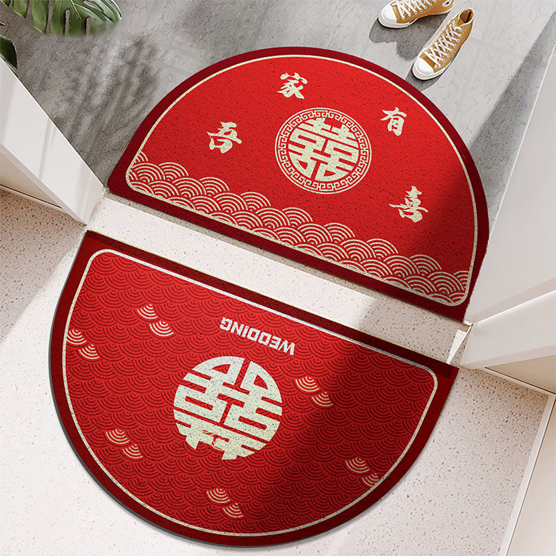 新中式半圆入户门地m垫结婚进门家用踩脚垫红色喜庆门垫丝圈地毯