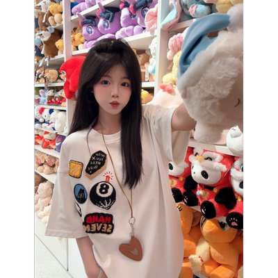 HANDSEVEN美式徽章刺绣宽松T恤