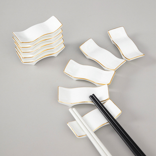 骨瓷双筷子架托陶瓷筷托筷架勺子收纳酒店金边公筷架双筷支架筷枕