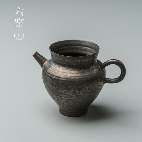 鎏金釉粗陶公道杯 泡茶茶海公杯陶瓷带把分茶器匀杯X功夫茶具配件