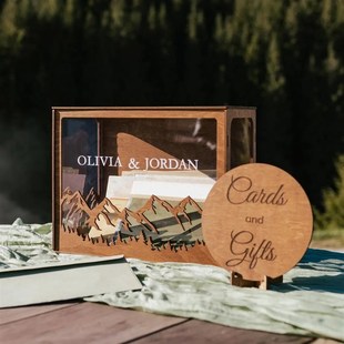 结婚礼物礼金卡盒个性化木质签到留言盒定制姓名木箱信封盒和贺卡