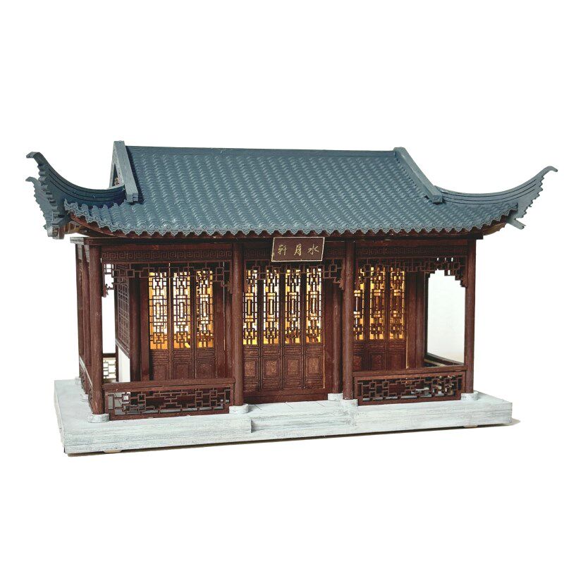 木制手工古建筑模型新中式国风古建筑摆件榫卯积木玩具微景观摆件