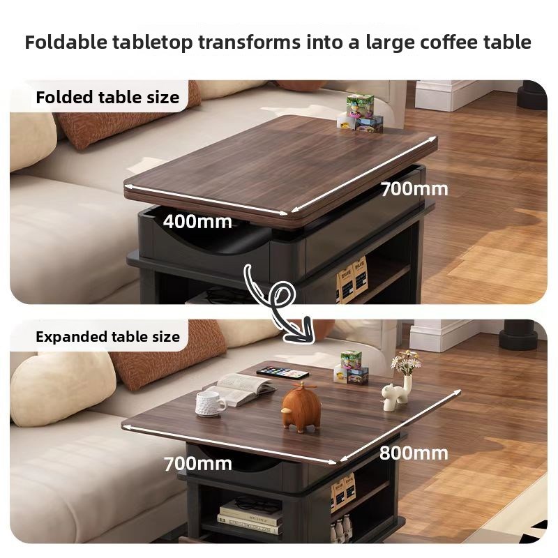 2025客厅小公寓多功能可折叠沙发侧柜可调节实木茶几手推车可移动