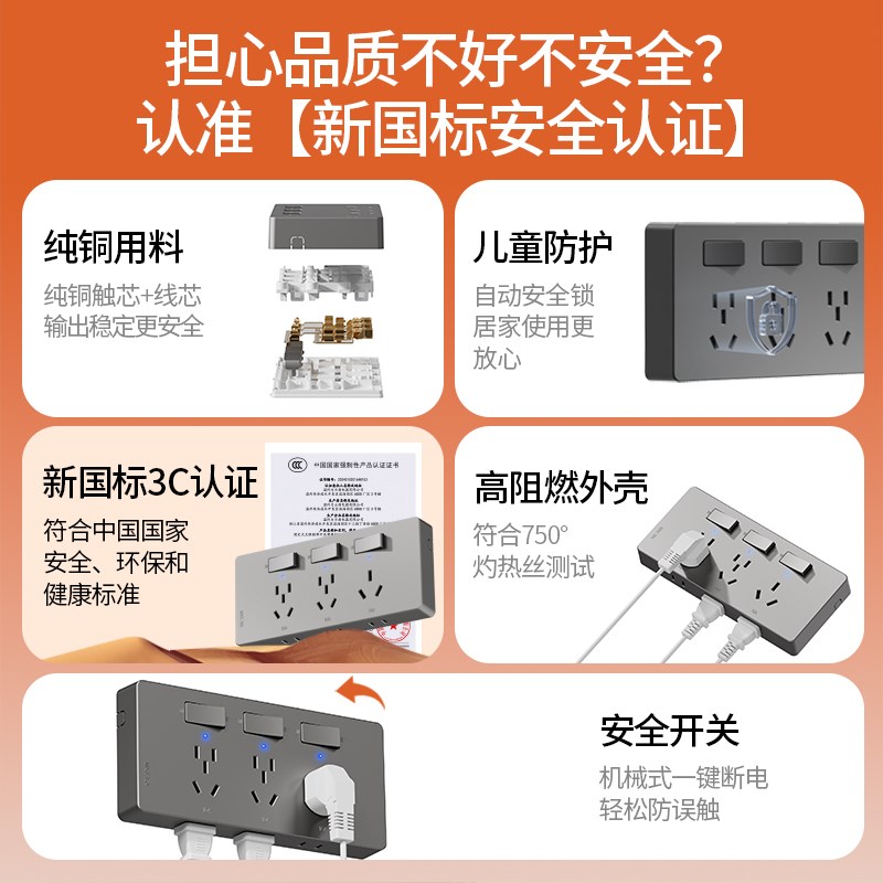 扩展式插座16A安空调大功率厨房拓展多孔转换器插座无线插排插板