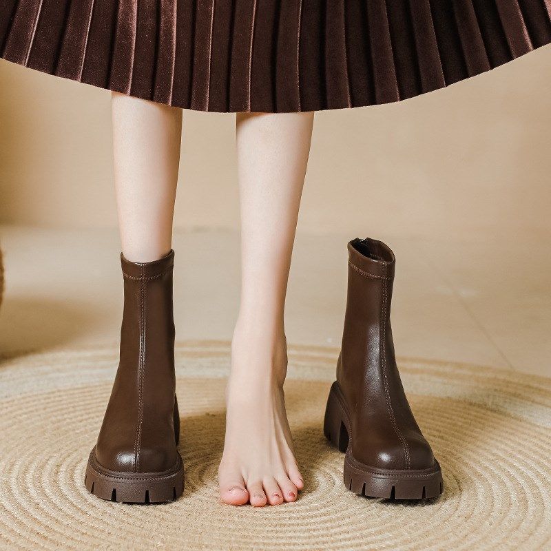 大码短靴女2025春秋新款软底弹力瘦瘦靴圆头百搭粗跟马丁靴41到43,女鞋,弹力靴/袜靴,淘宝优惠券,粉丝福利购,淘宝优惠卷