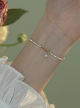 洗澡不用摘 稀有mini珍珠手錬14K包金不掉色叠戴ins小众闺蜜手饰