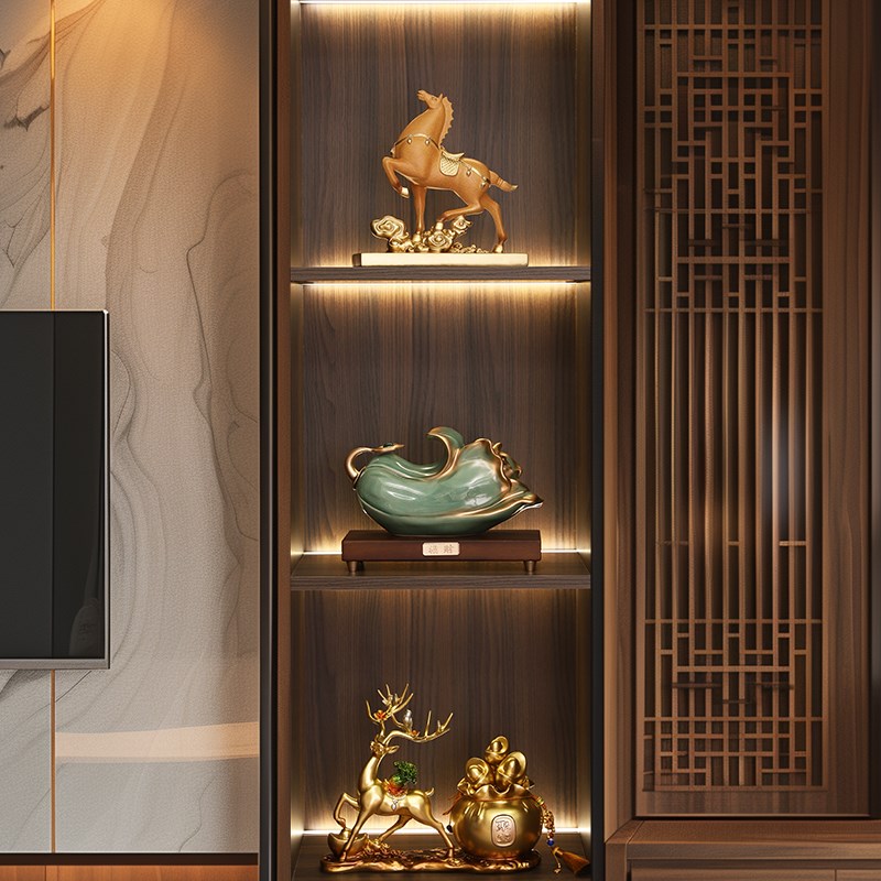 中国风陶瓷冰裂釉金玉白菜摆件招百财玄关电视酒柜博古架家居饰品