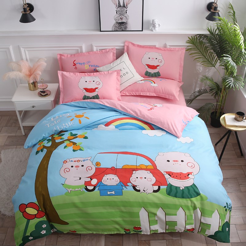 卡通儿童床上四件套a类母婴级纯棉床单被套150x200学生宿舍三件套