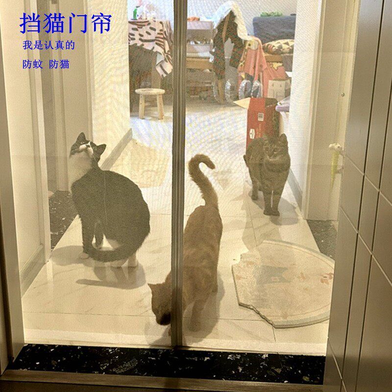 防猫门帘拉链款宠物门栏挡猫网纱窗门F隔断帘软纱门免打孔挡猫沙