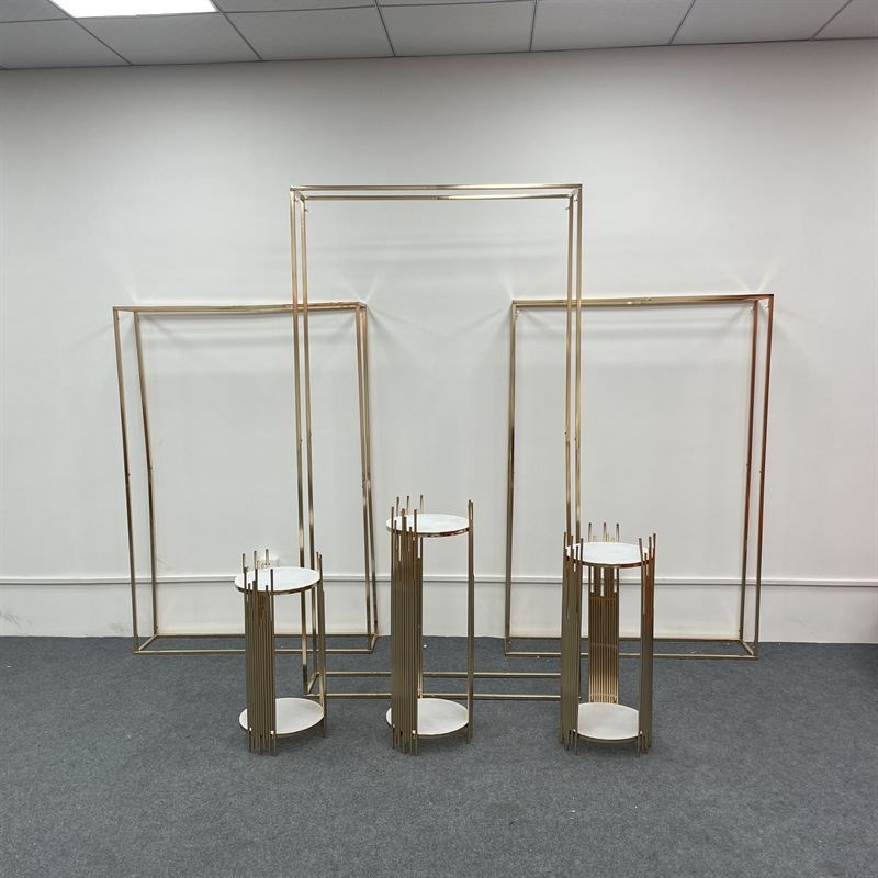 新款婚庆道具金色方框铁艺架子长方体花架屏风摆件布置几何路引
