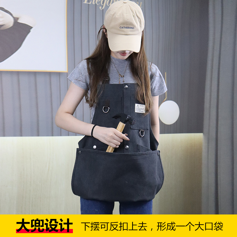 美式厚帆布围裙定制logo户外园艺师木工手艺人可拼接多口袋工作服