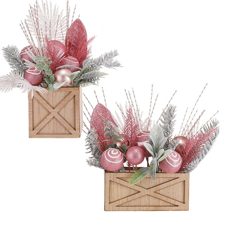 桌面圣诞树摆件迷你粉色蓝色仿真盆景圣诞节微景观小摆件拍摄道具