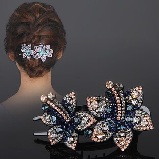 盘发发夹顶夹抓夹女大号三齿夹鸭嘴夹后J脑勺水钻妈妈头发花朵夹